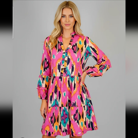 La Plage Dresses & Skirts - LA PLAGE Alison Long Sleeve Mini Dress – Ikat Fuchsia Multi. Size Small